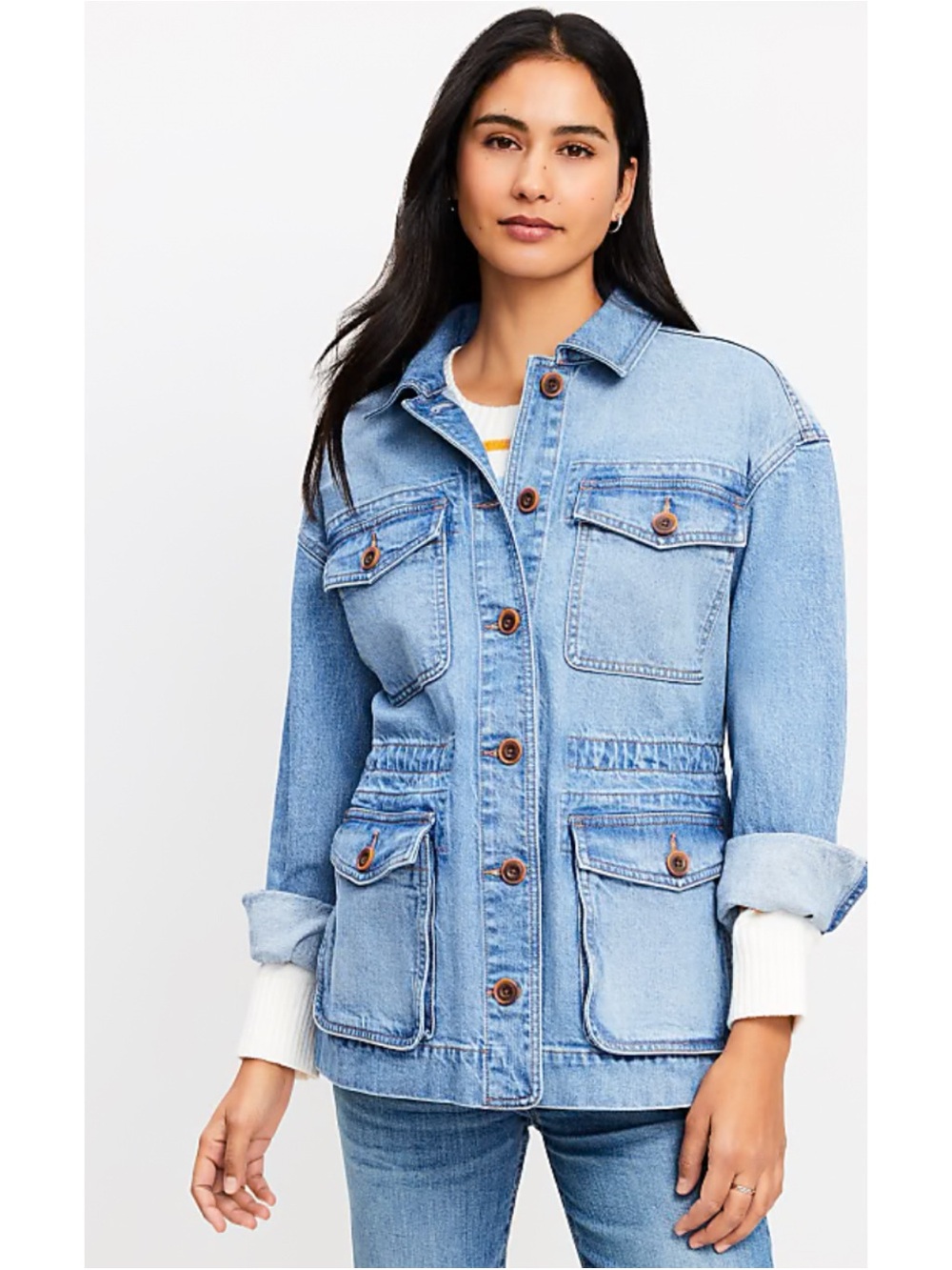 LOFT Oversized Utility Light Wash Denim Jacket